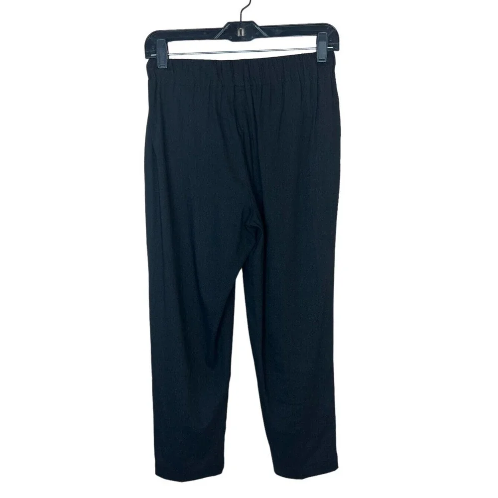 Babaton Black Errol Linen Ankle Pants S Trouser Pockets Drawstring Elastic Waist